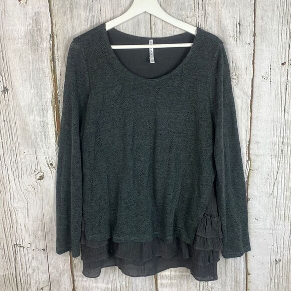 Mur Mur Knit Lightweight Sweater Ruffle Side Detail Gray Size Large  341 - Picture 1 of 9